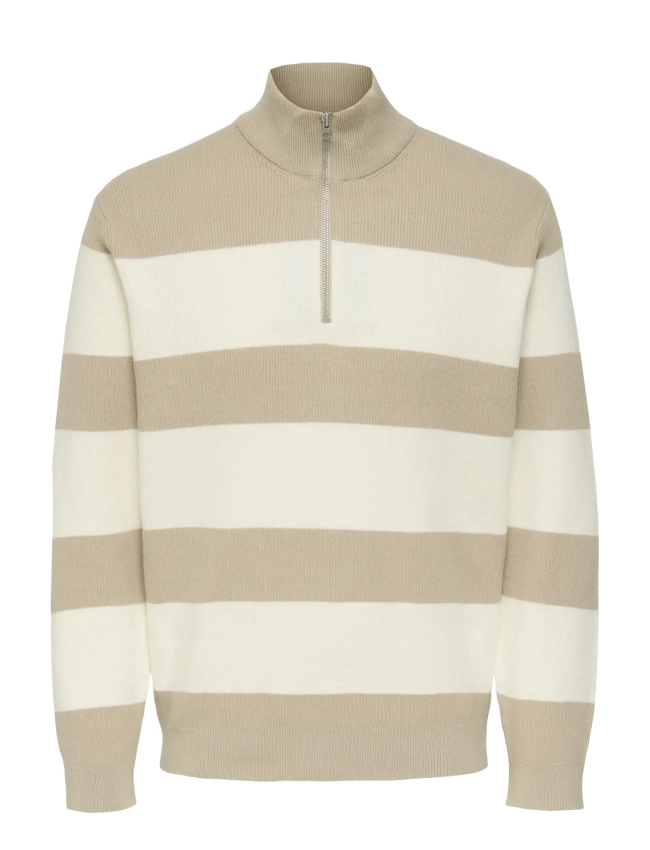 ONLY & SONS ONSPHIL REG 12 STRUC HALF ZIP KNIT NOOS - Stickat - SILVER LINING / beige