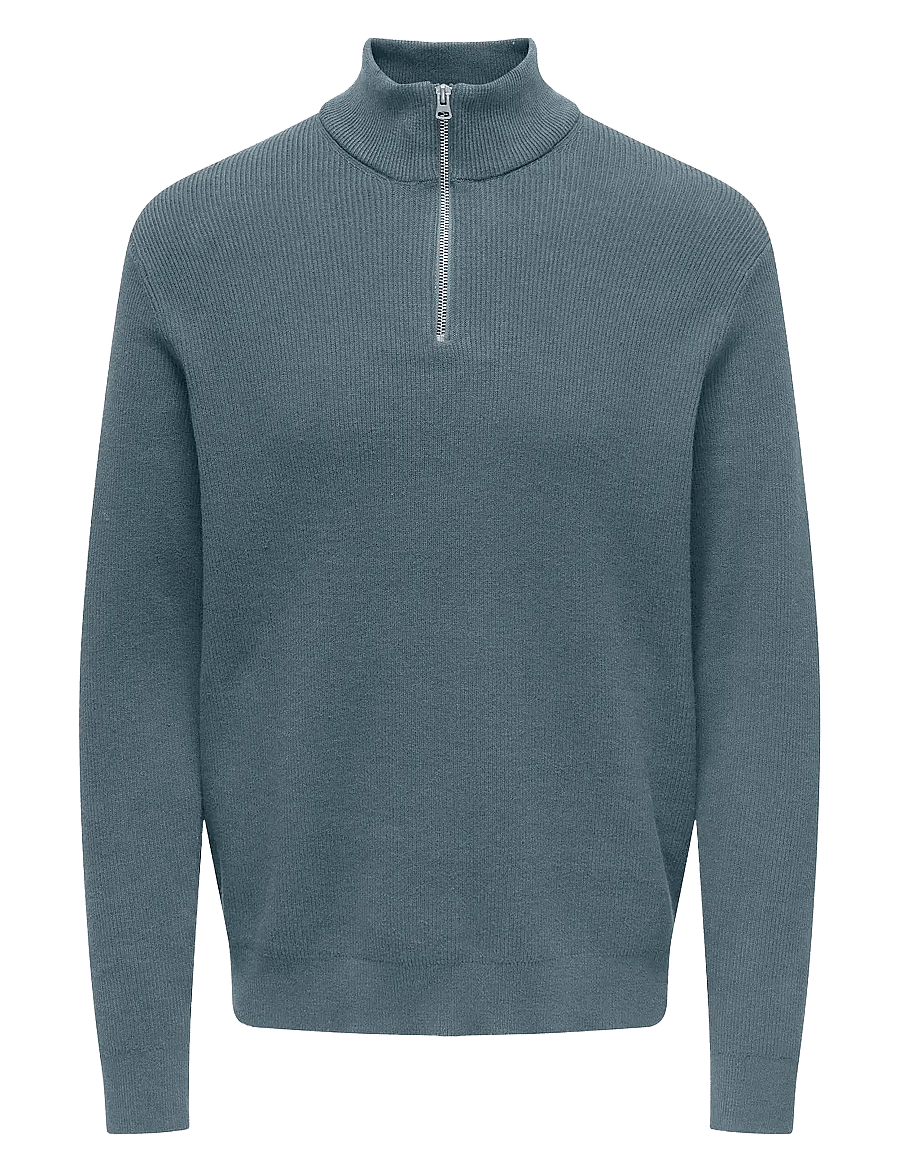 ONLY & SONS - ONSPHIL REG 12 STRUC HALF ZIP KNIT NOOS - pulls demi-zippés - stormy weather - 0