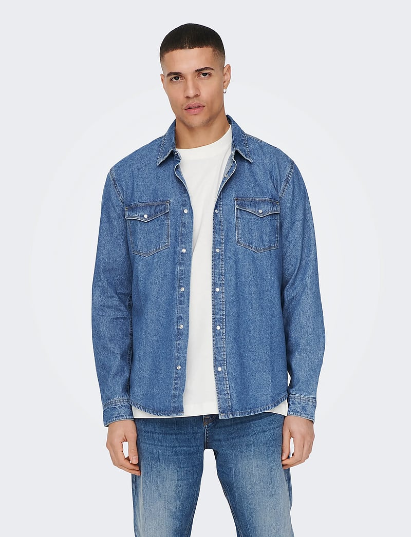 ONLY & SONS - ONSBANE 3247 DNM SHIRT NOOS - denim shirts - medium blue denim - 0