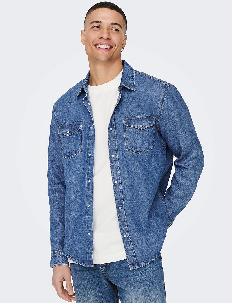 ONLY & SONS - ONSBANE 3247 DNM SHIRT NOOS - denim shirts - medium blue denim - 5