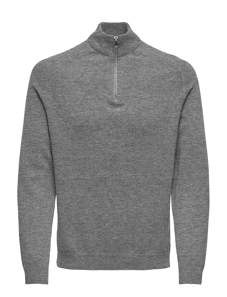 ONLY & SONS - ONSEDWARD REG 7 WOOL HALF ZIP KNIT CS - half zip-tröjor - dark grey melange - 0