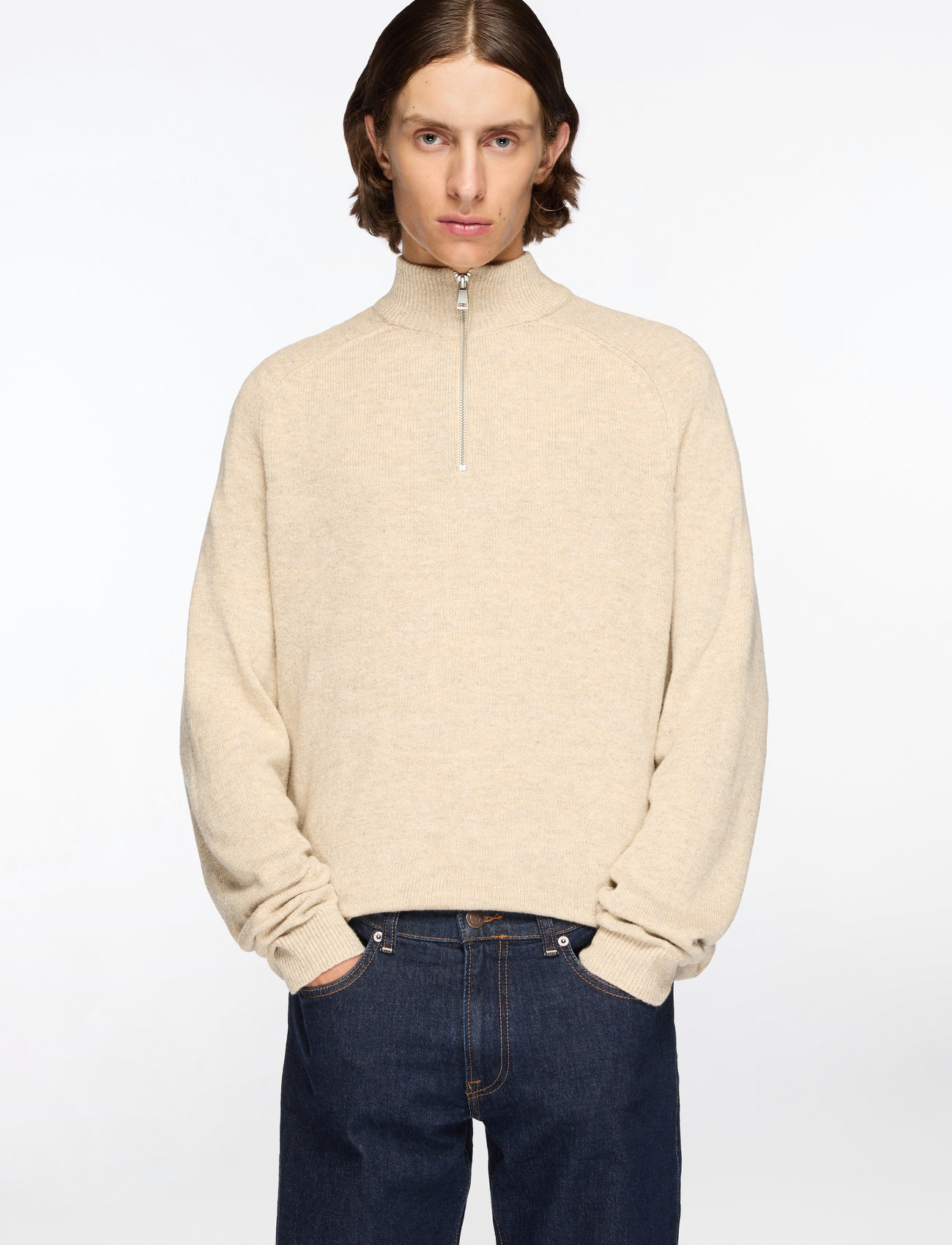 ONLY & SONS - ONSEDWARD REG 7 WOOL HALF ZIP KNIT CS - džemperiai su trumpu užtrauktuku - oatmeal - 0