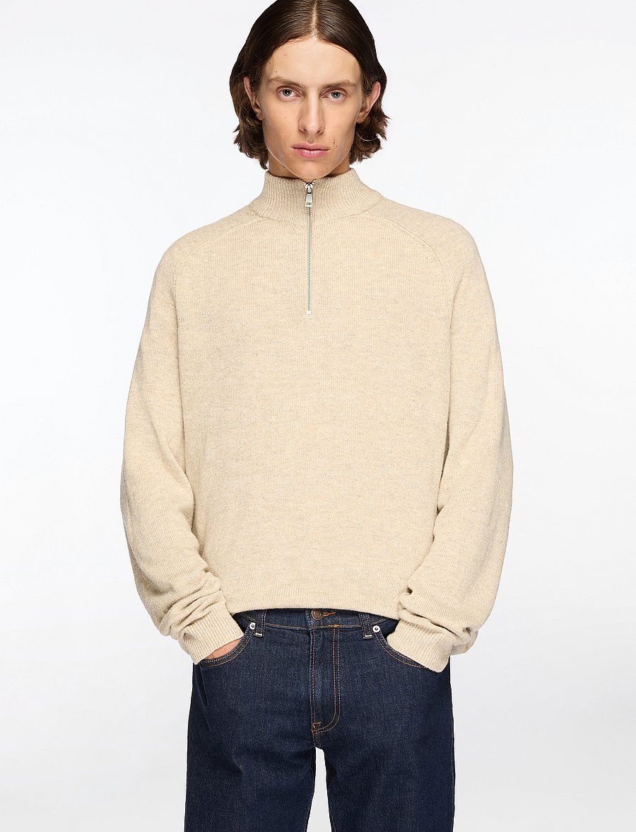 ONLY & SONS - ONSEDWARD REG 7 WOOL HALF ZIP KNIT CS - halfzip strik - oatmeal - 0