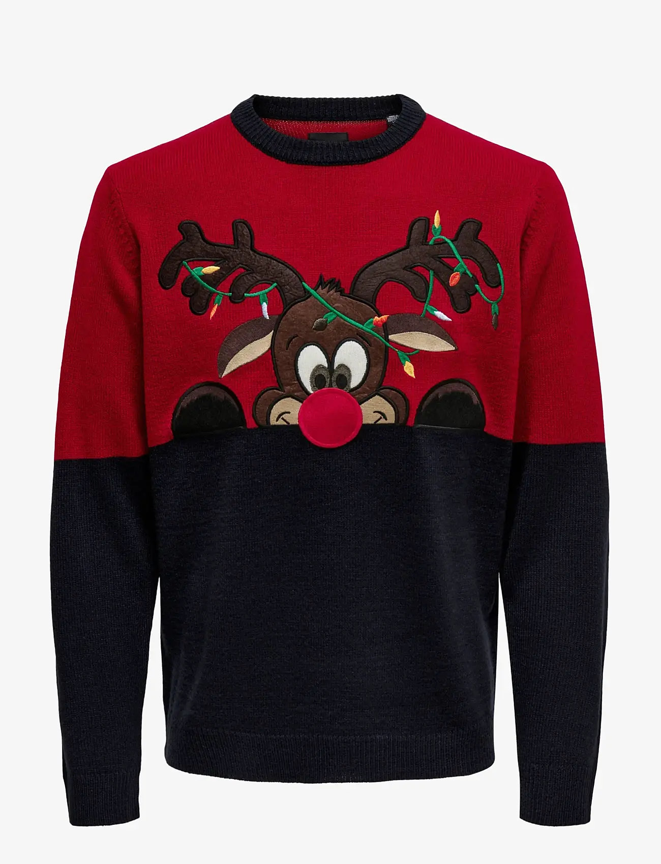 ONLY & SONS - ONSXMAS REG BLOCK CREW KNIT - sügisesed riided - pompeian red - 1