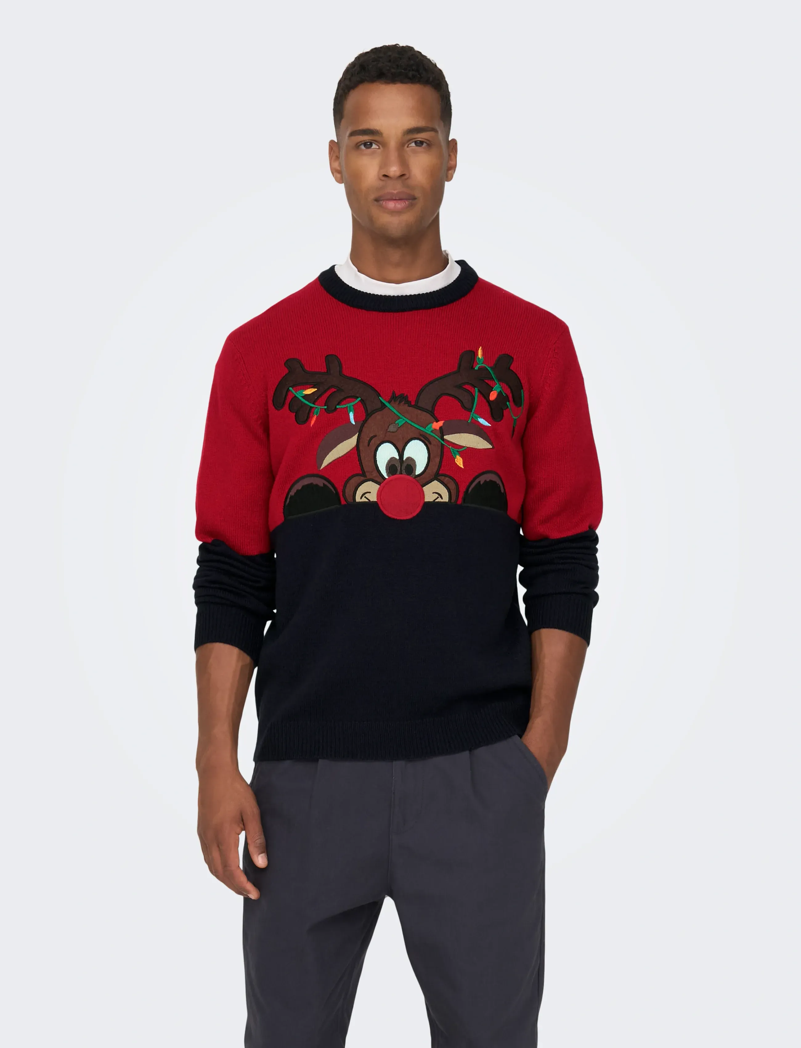 ONLY & SONS ONSXMAS REG BLOCK CREW KNIT - Looks for less - POMPEIAN RED / red