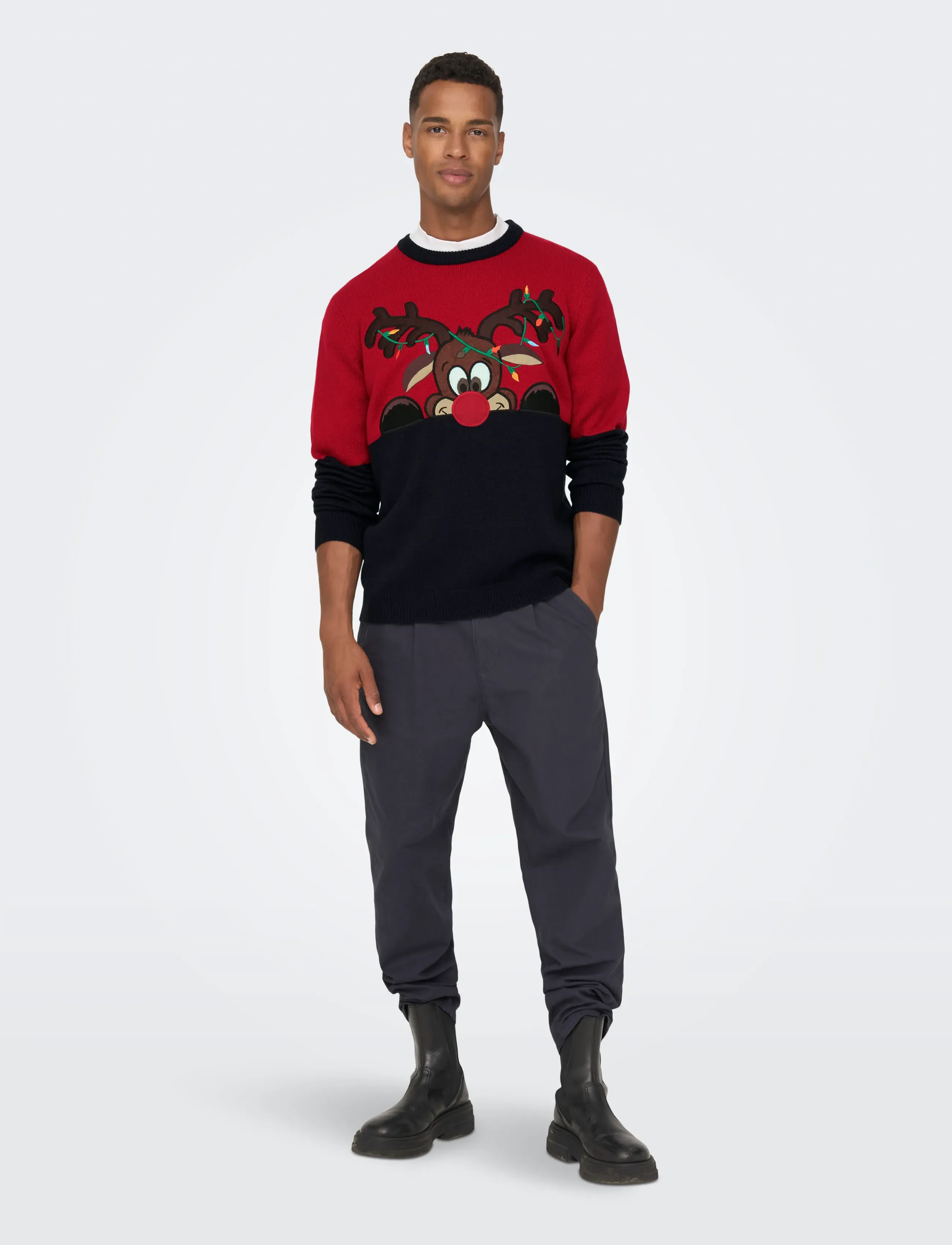 ONLY & SONS - ONSXMAS REG BLOCK CREW KNIT - kudumid - pompeian red - 4