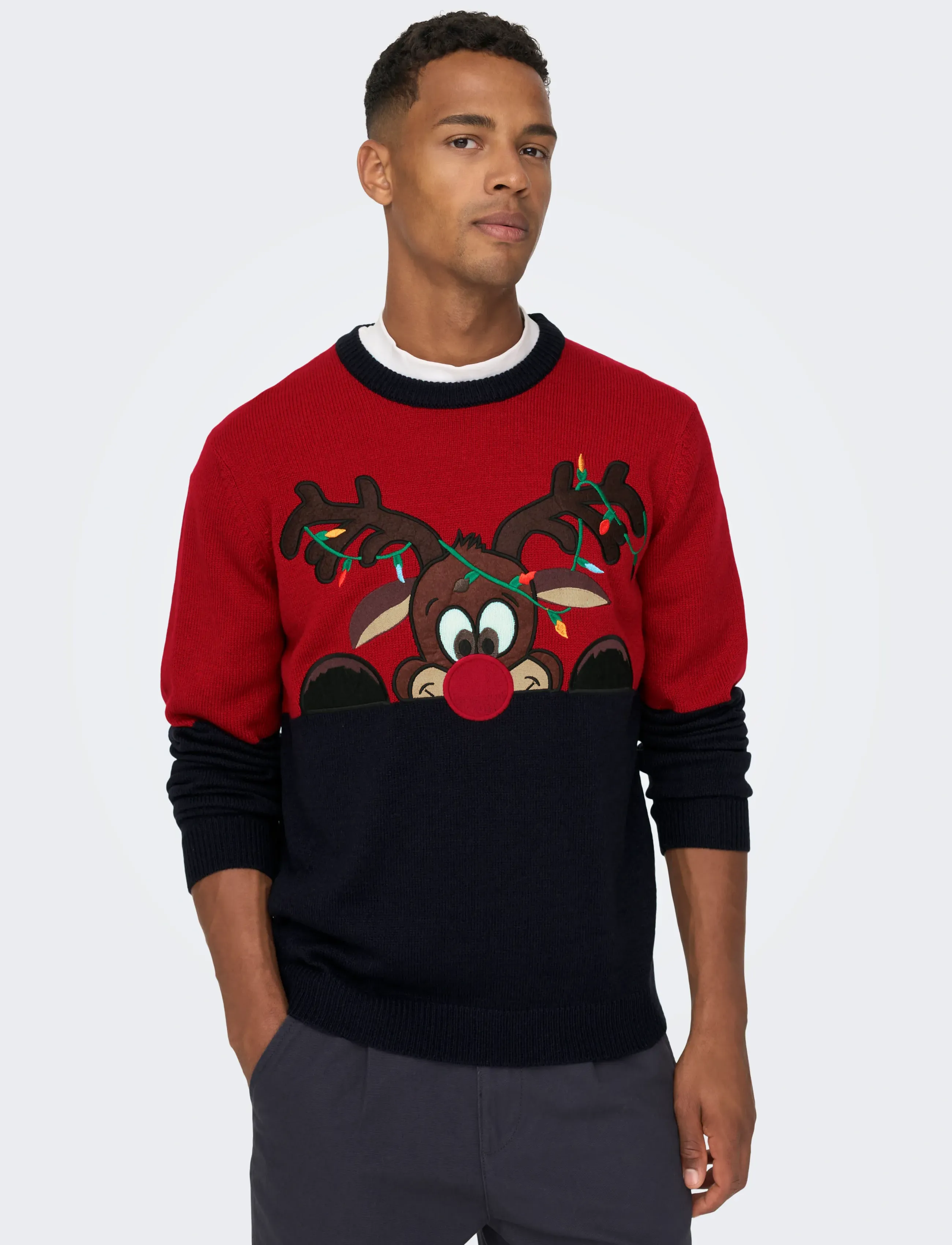 ONLY & SONS - ONSXMAS REG BLOCK CREW KNIT - kudumid - pompeian red - 5