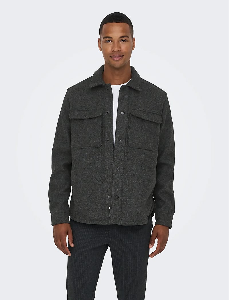 ONLY & SONS - ONSASH OVR WOOLEN LOOK PKT LS SHIRT NOOS - winterjacken - black - 0