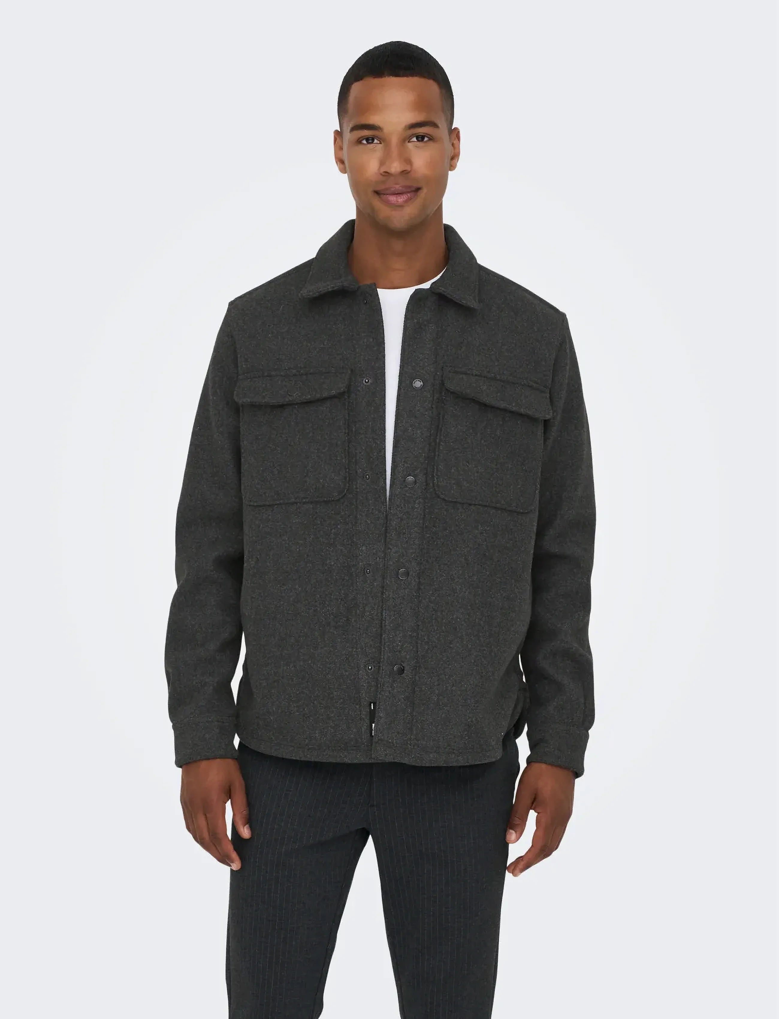 ONLY & SONS ONSASH OVR WOOLEN LOOK PKT LS SHIRT NOOS - Jackor - BLACK / black