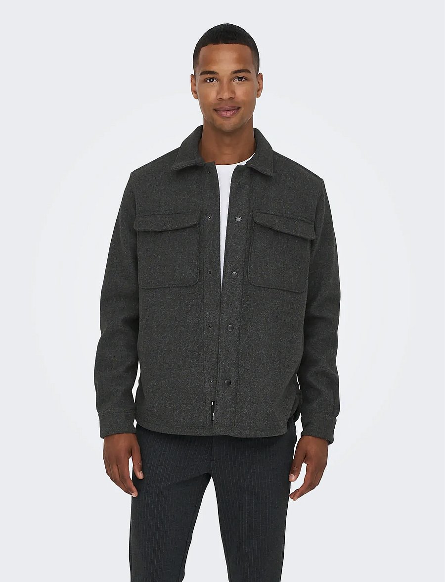ONLY & SONS - ONSASH OVR WOOLEN LOOK PKT LS SHIRT NOOS - Überhemden - black - 0