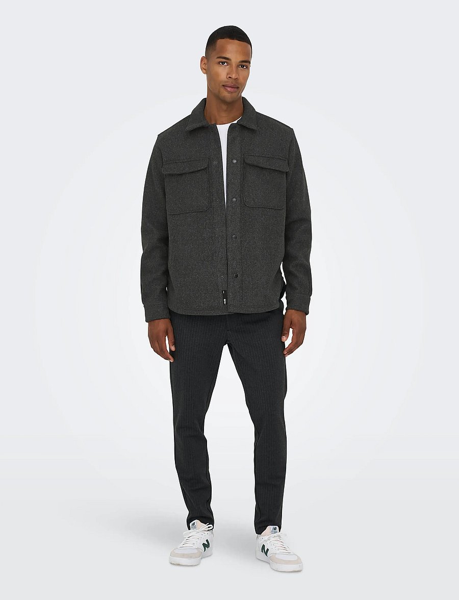 ONLY & SONS - ONSASH OVR WOOLEN LOOK PKT LS SHIRT NOOS - Überhemden - black - 4