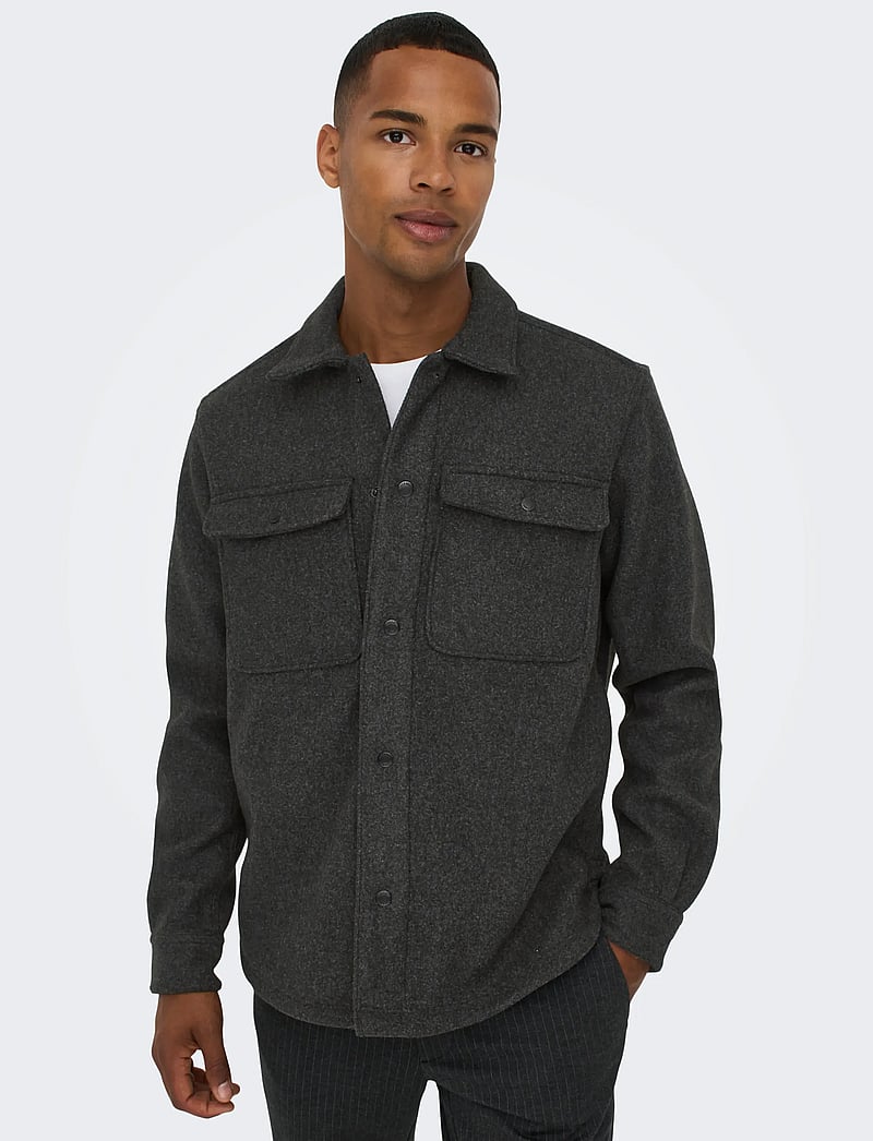 ONLY & SONS - ONSASH OVR WOOLEN LOOK PKT LS SHIRT NOOS - winterjacken - black - 5