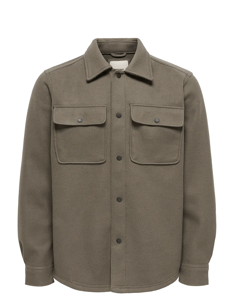 ONLY & SONS - ONSASH OVR WOOLEN LOOK PKT LS SHIRT NOOS - talvejoped - bungee cord - 1