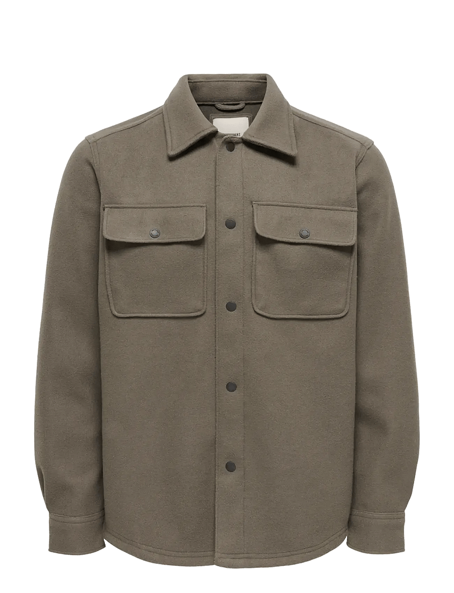 ONLY & SONS - ONSASH OVR WOOLEN LOOK PKT LS SHIRT NOOS - vestes - bungee cord - 1