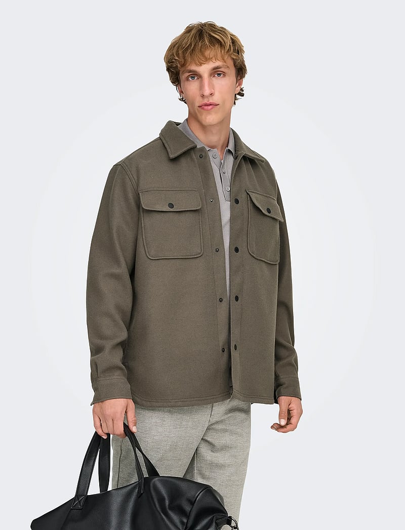 ONLY & SONS - ONSASH OVR WOOLEN LOOK PKT LS SHIRT NOOS - talvejoped - bungee cord - 0