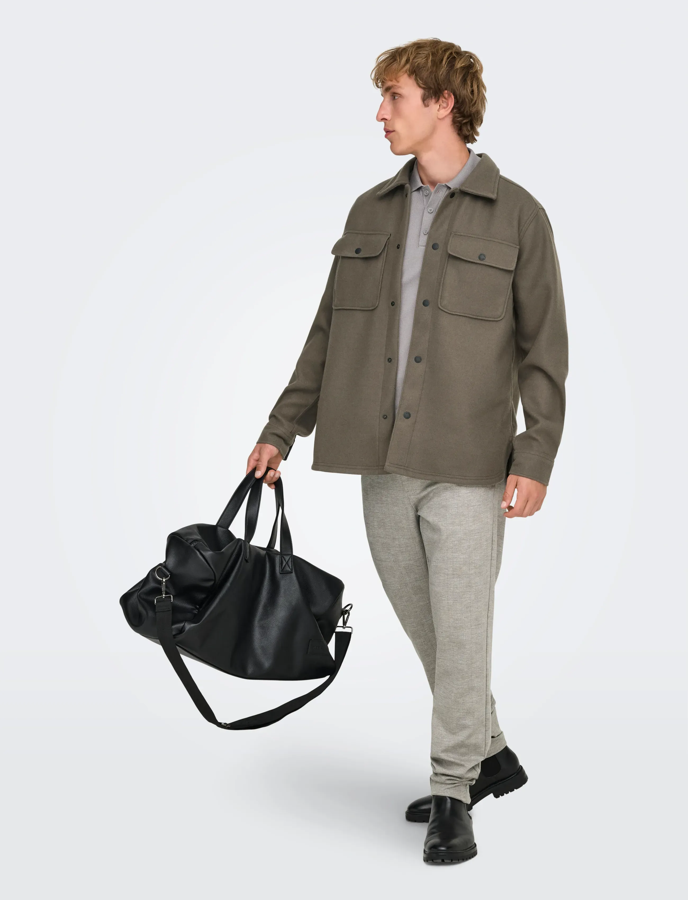 ONLY & SONS - ONSASH OVR WOOLEN LOOK PKT LS SHIRT NOOS - vestes - bungee cord - 5