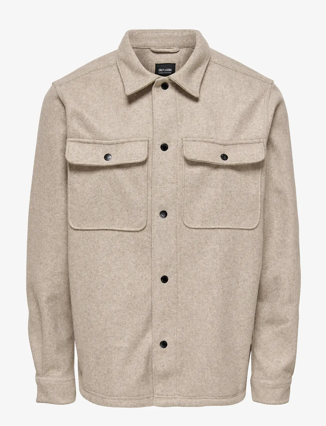 ONLY & SONS - ONSASH OVR WOOLEN LOOK PKT LS SHIRT NOOS - vinterjakker - chinchilla - 1