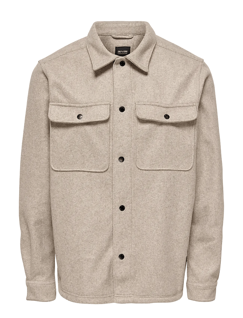 ONLY & SONS - ONSASH OVR WOOLEN LOOK PKT LS SHIRT NOOS - vinterjakker - chinchilla - 1
