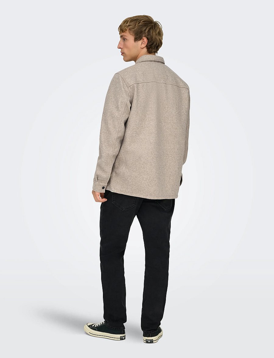 ONLY & SONS - ONSASH OVR WOOLEN LOOK PKT LS SHIRT NOOS - striukės - chinchilla - 3