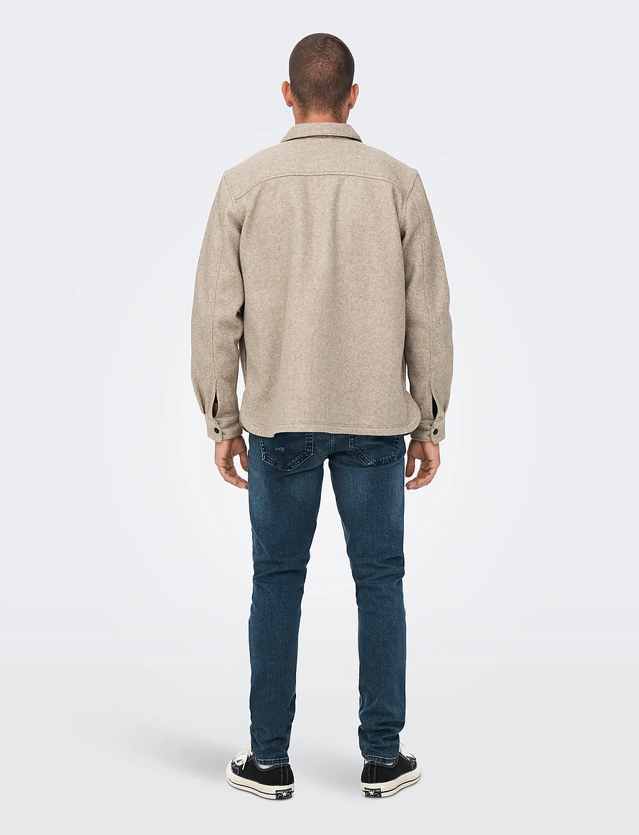 ONLY & SONS - ONSASH OVR WOOLEN LOOK PKT LS SHIRT NOOS - vestes - chinchilla - 3