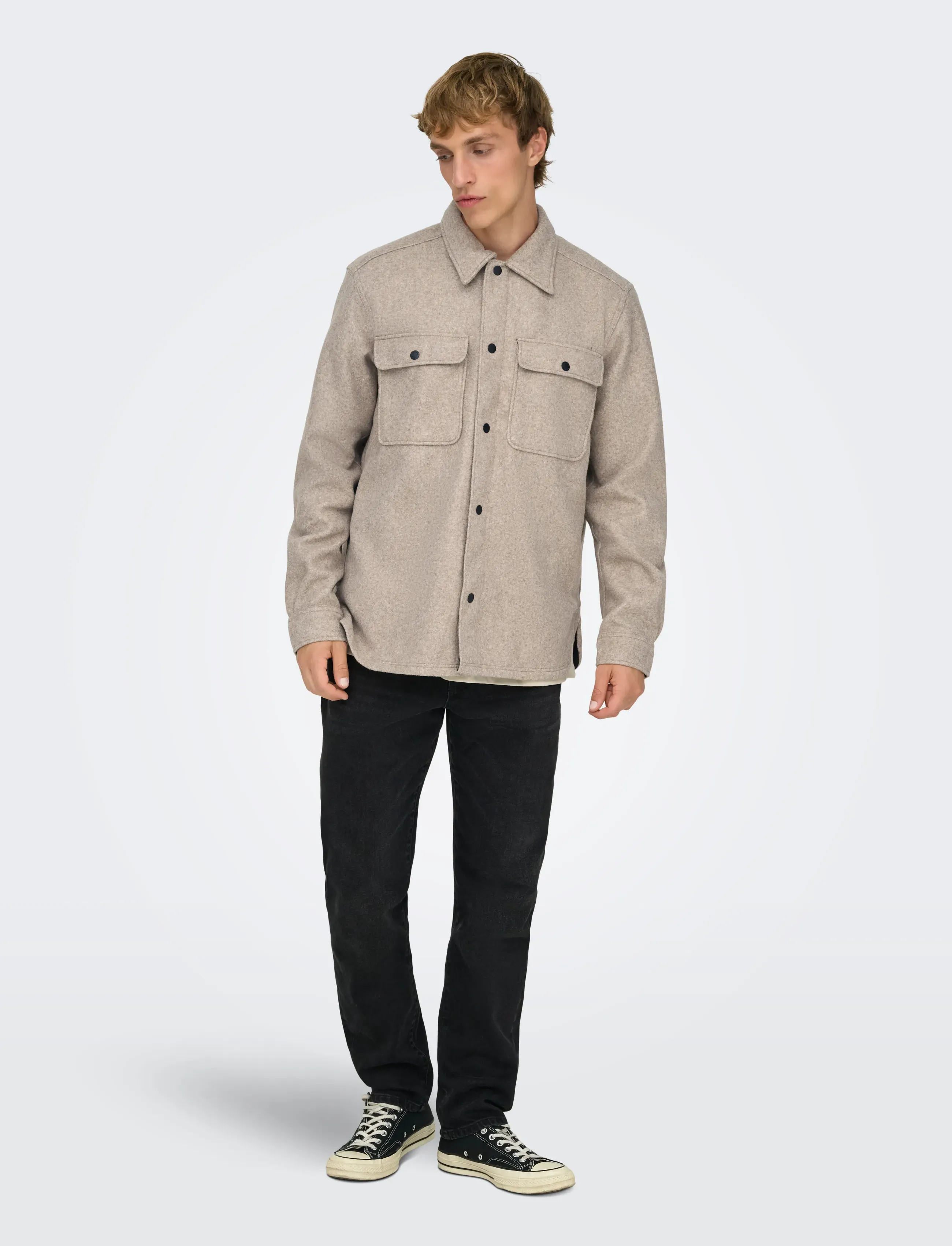ONLY & SONS - ONSASH OVR WOOLEN LOOK PKT LS SHIRT NOOS - striukės - chinchilla - 4