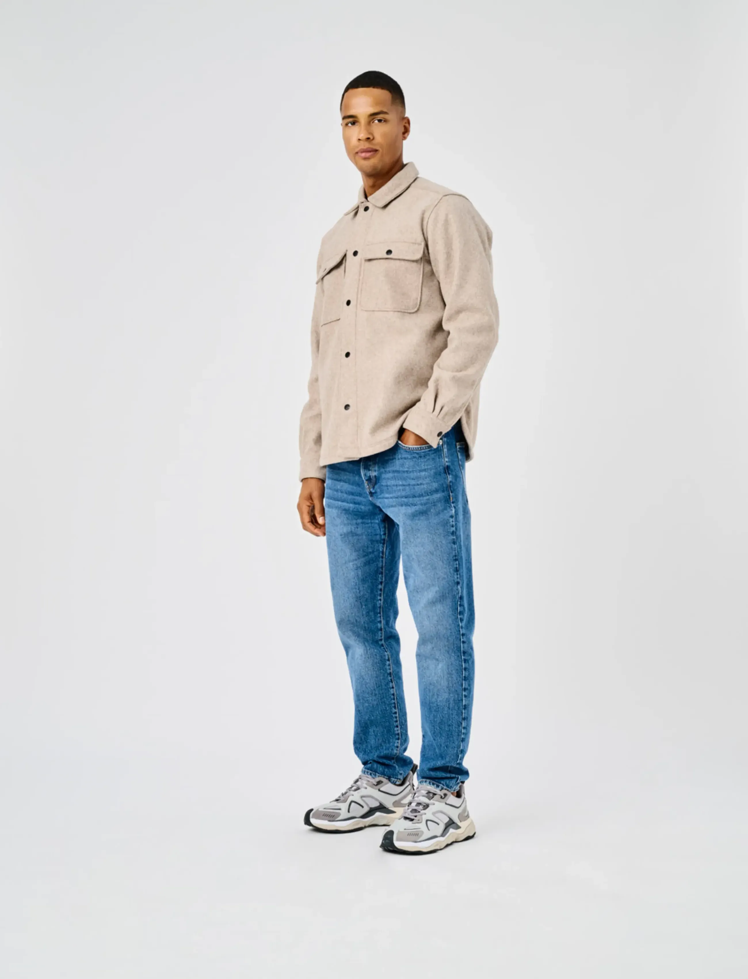 ONLY & SONS - ONSASH OVR WOOLEN LOOK PKT LS SHIRT NOOS - vestes - chinchilla - 4