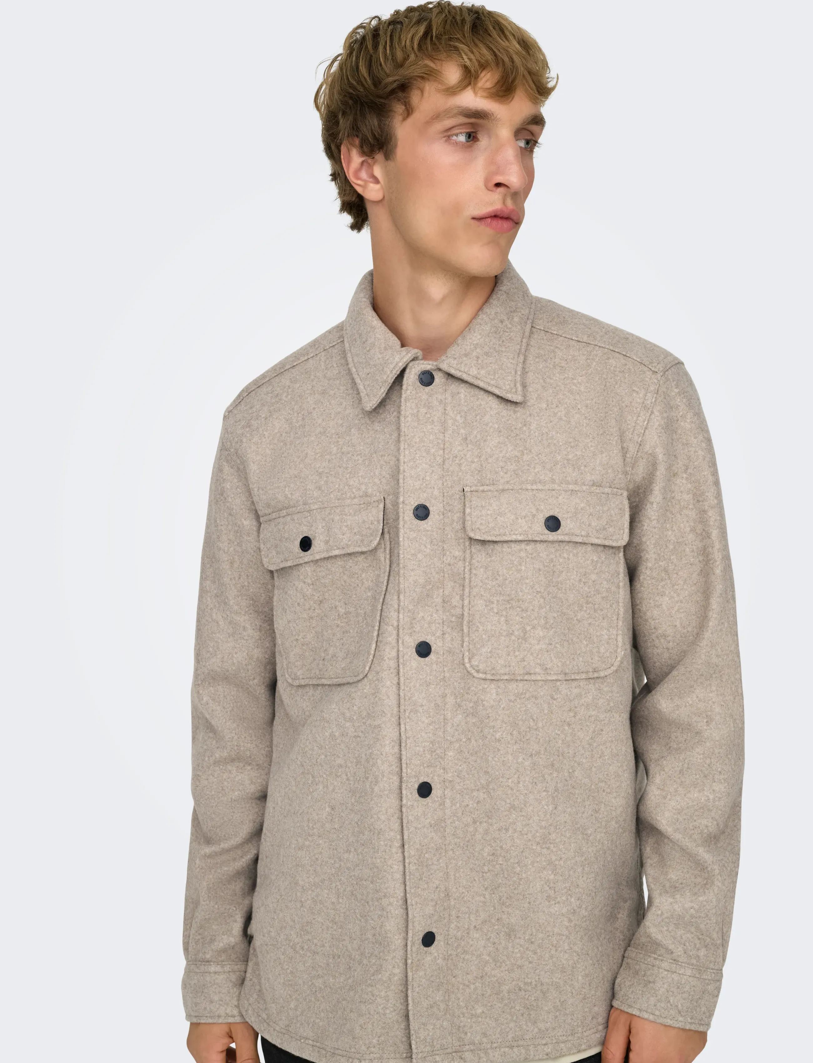ONLY & SONS - ONSASH OVR WOOLEN LOOK PKT LS SHIRT NOOS - striukės - chinchilla - 5