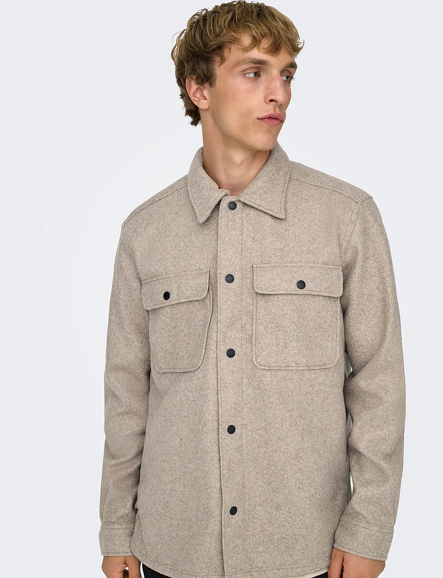 ONLY & SONS - ONSASH OVR WOOLEN LOOK PKT LS SHIRT NOOS - striukės - chinchilla - 5