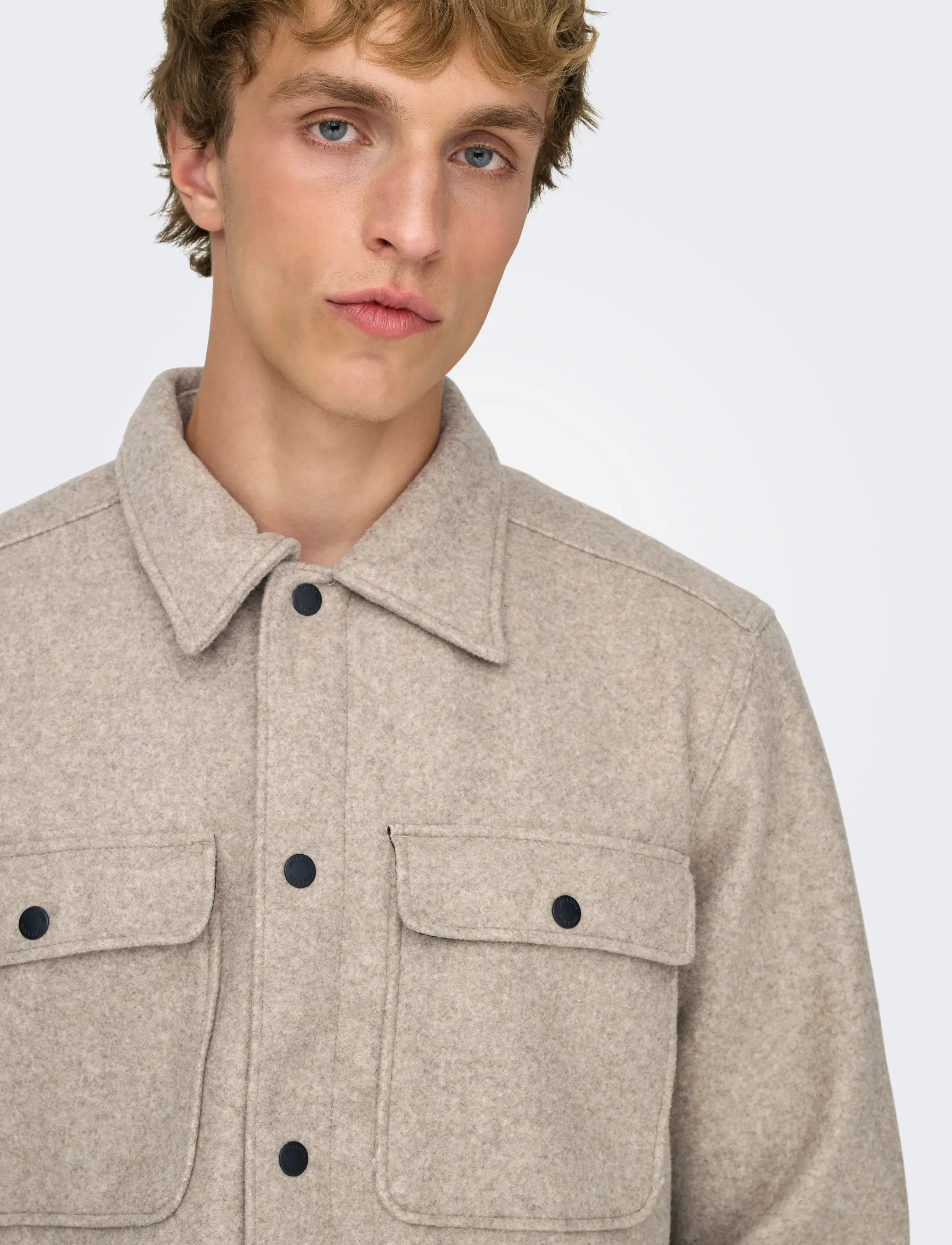 ONLY & SONS ONSASH OVR WOOLEN LOOK PKT LS SHIRT NOOS - Paitatakit - CHINCHILLA / beige