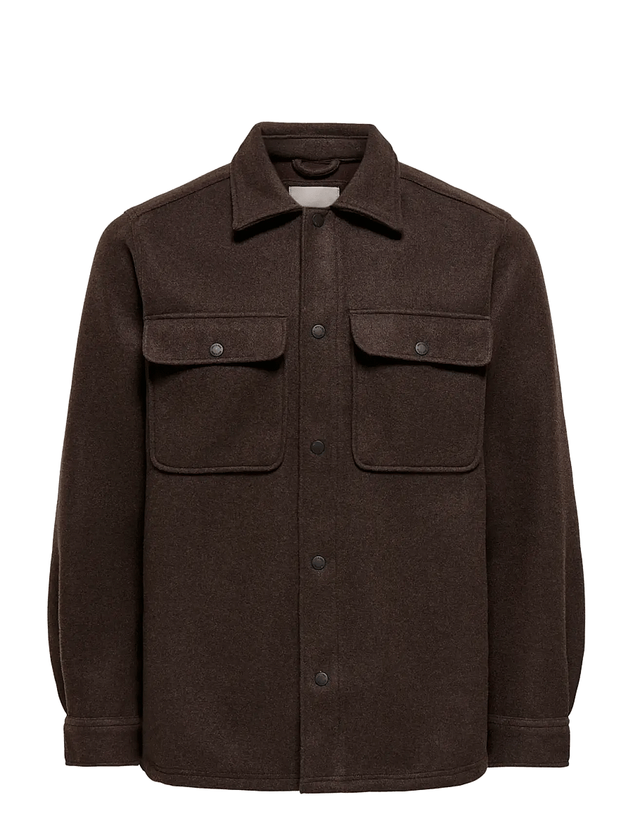 ONLY & SONS - ONSASH OVR WOOLEN LOOK PKT LS SHIRT NOOS - Überhemden - demitasse - 0
