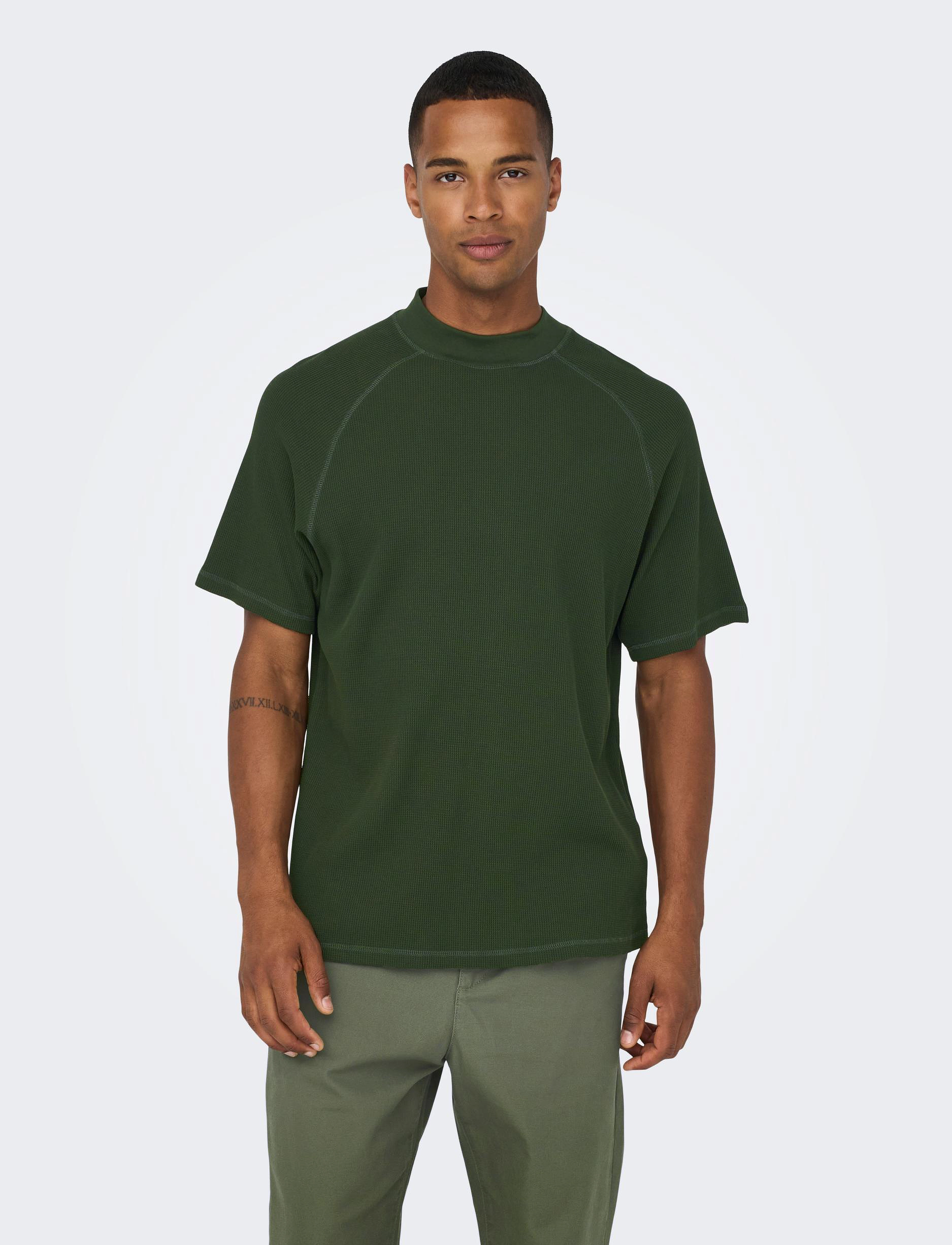 ONLY & SONS - ONSKEITH REG WAFFLE MOCK SS 3654 TEE - rosin - 2