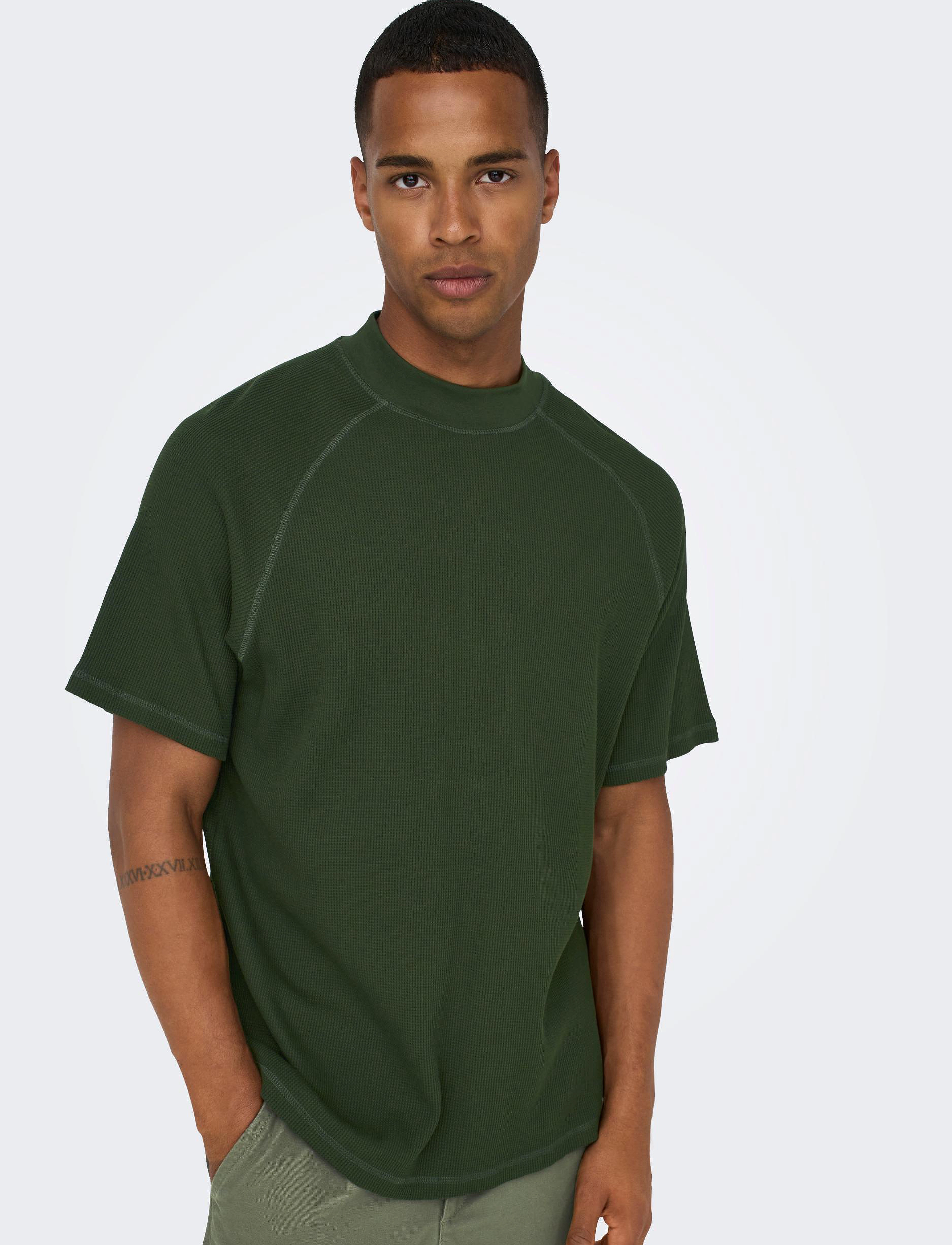 ONLY & SONS - ONSKEITH REG WAFFLE MOCK SS 3654 TEE - rosin - 5