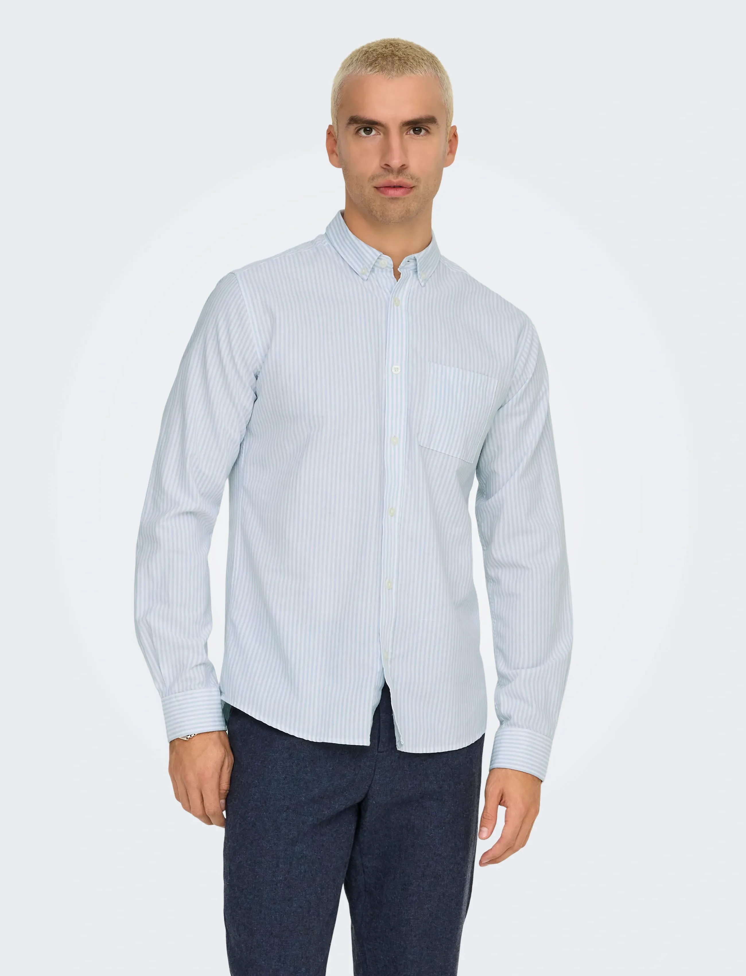 ONLY & SONS - ONSALVARO SLIM LS OXFORD STRIPE SHIRT - cashmere blue - 0