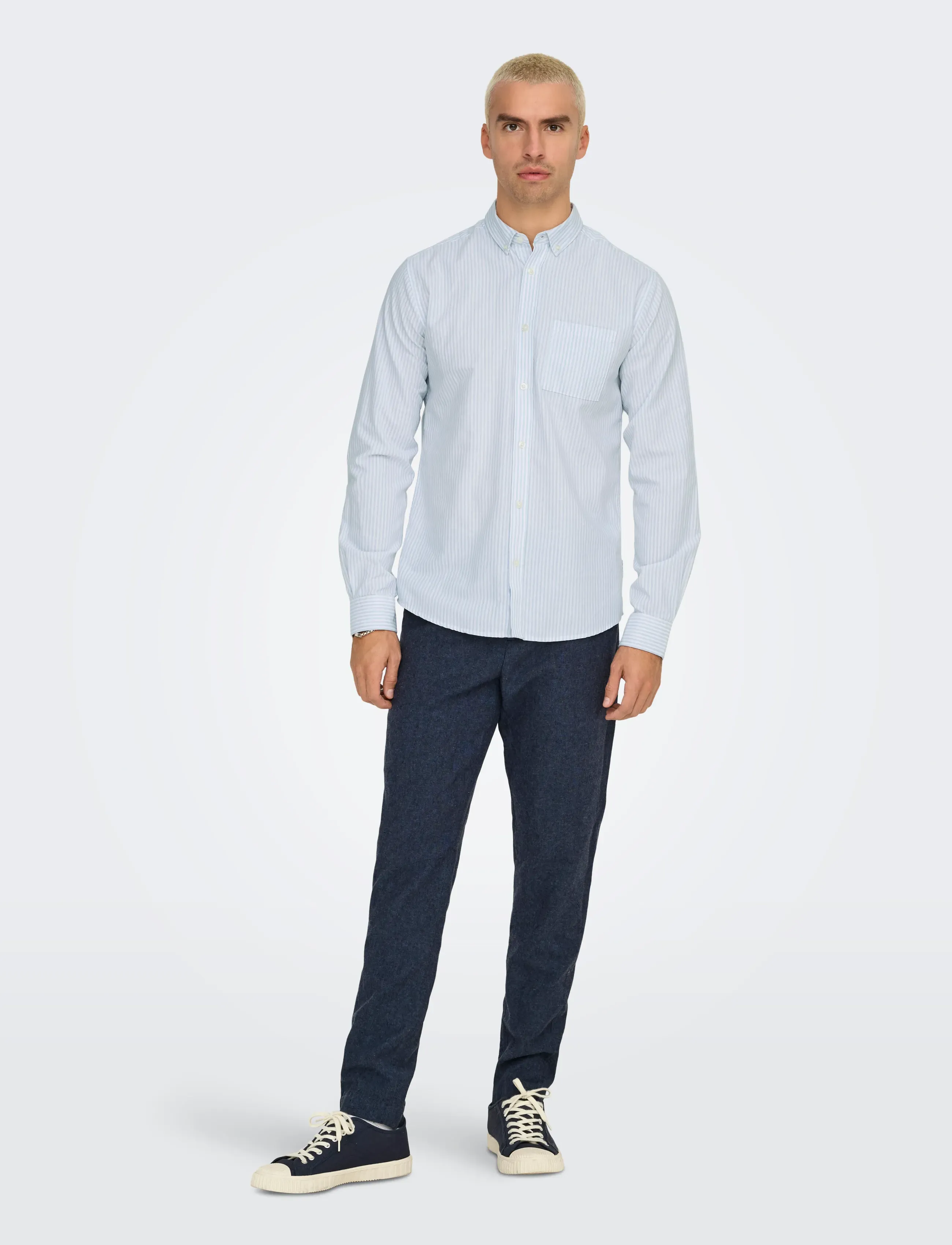 ONLY & SONS - ONSALVARO SLIM LS OXFORD STRIPE SHIRT - cashmere blue - 4