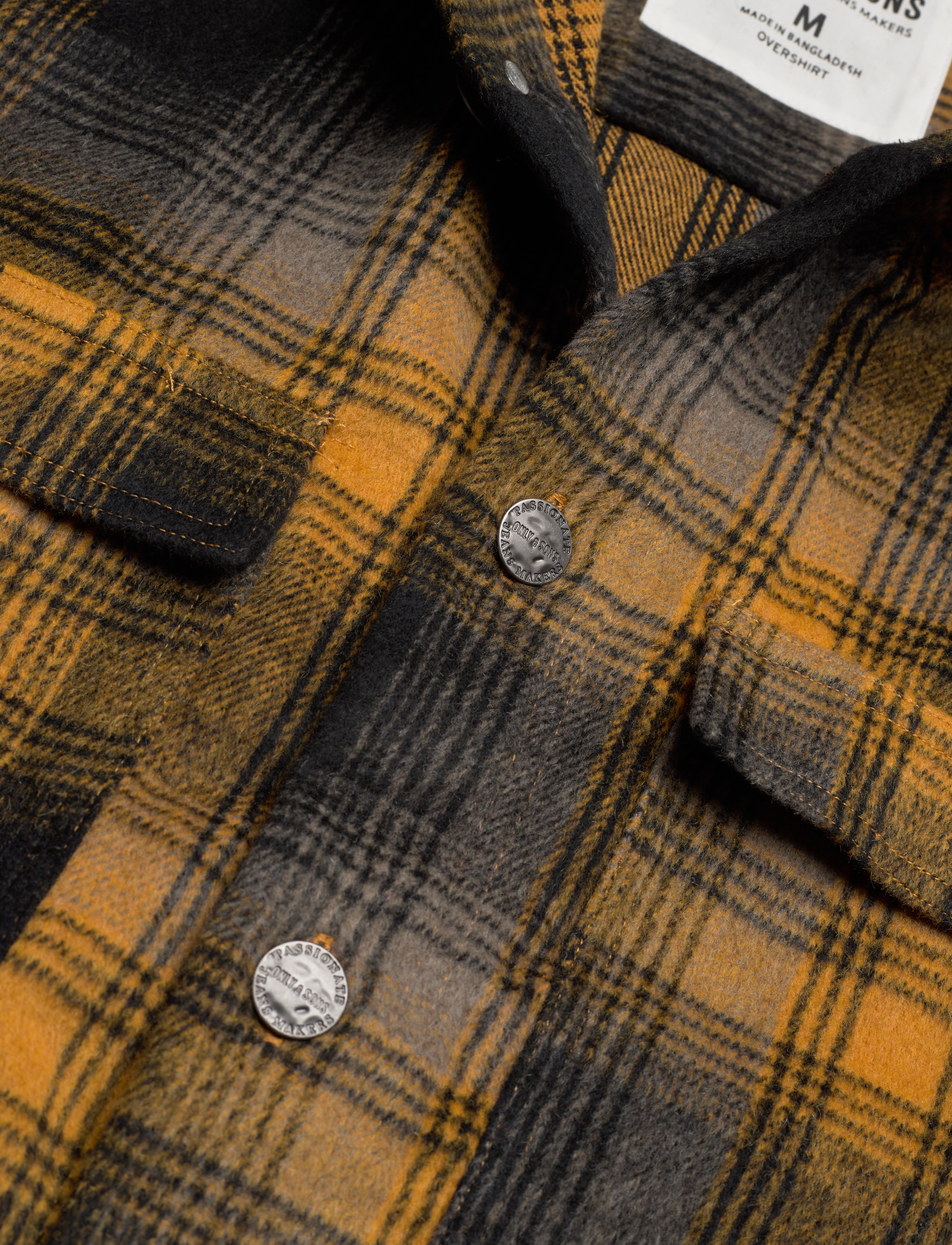 ONLY & SONS - ONSBAZ OVR PKT BRUSH CHECK LS SHIRT BLUE - harvest gold - 2