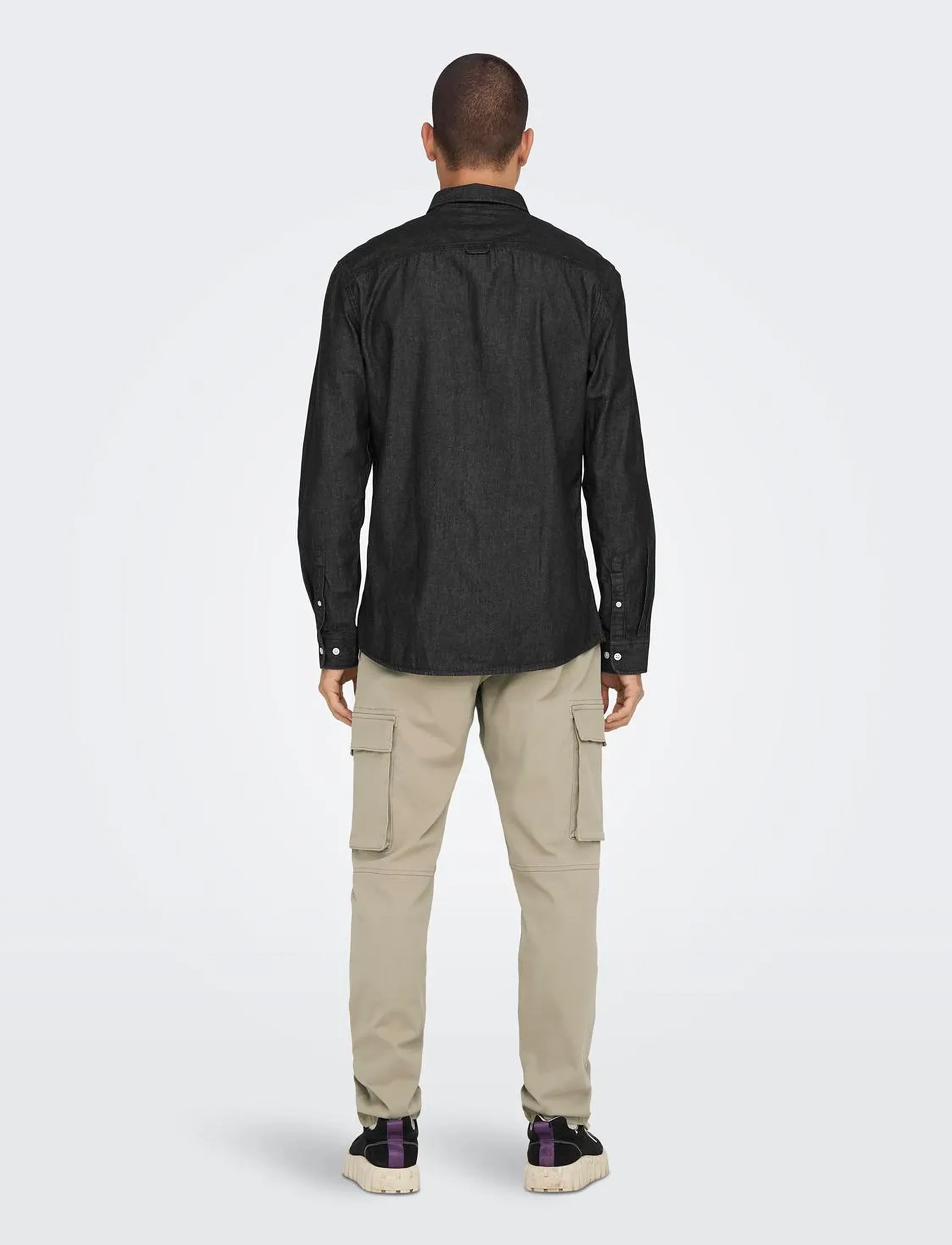 ONLY & SONS - ONSDAY REG BTN DOWN CHAMBRAY LS SHIRT - black denim - 3