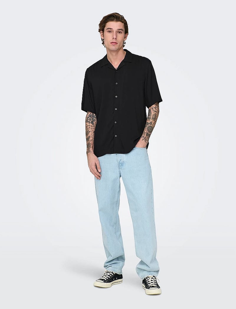 ONLY & SONS - ONSDASH LIFE REG RES SS 001 SHIRT NOOS - kurzarmhemden - black - 4