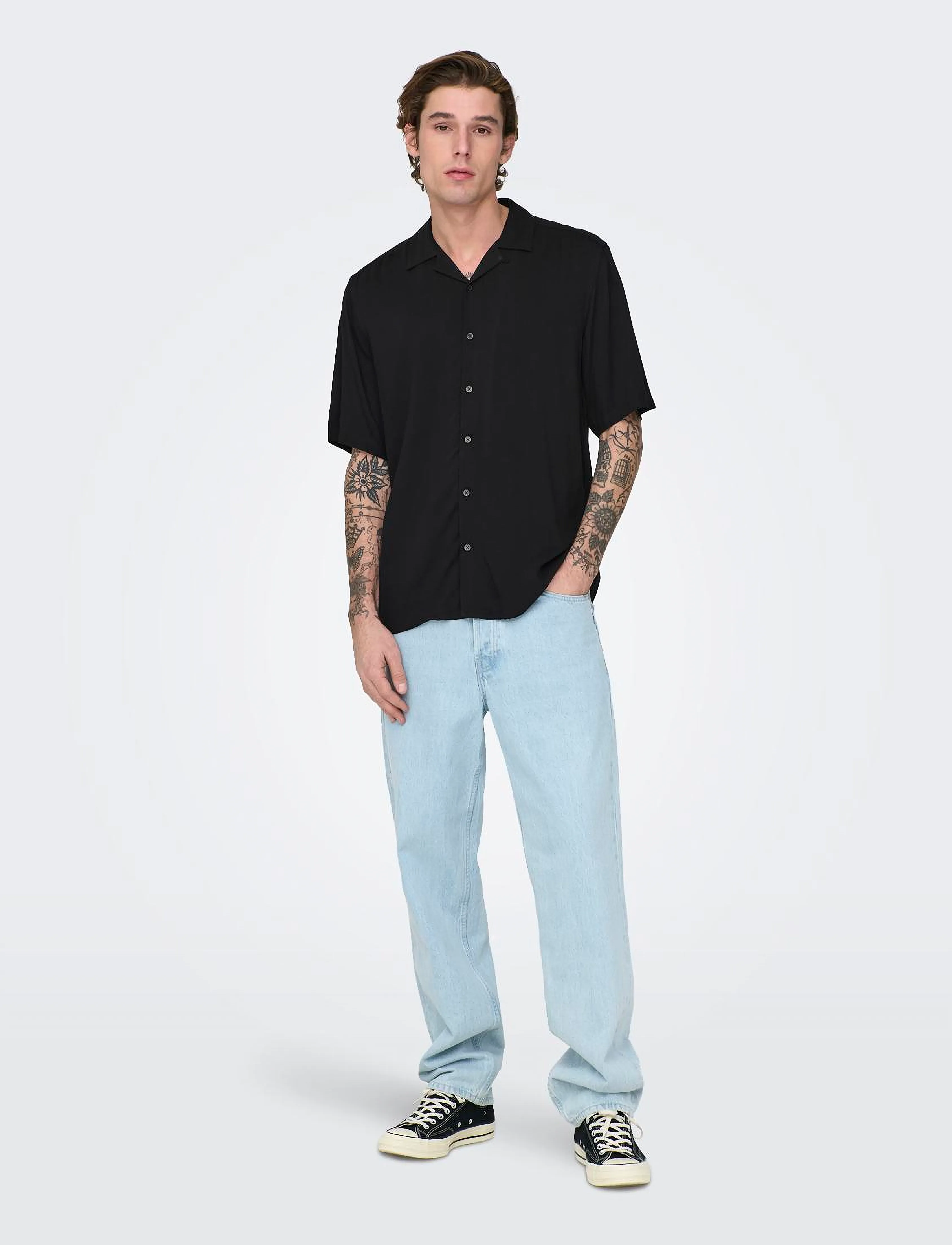 ONLY & SONS - ONSDASH LIFE REG RES SS 001 SHIRT NOOS - lühikeste varrukatega särgid - black - 4