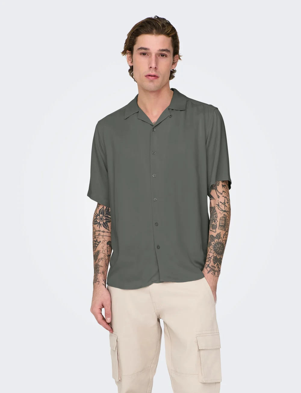 ONLY & SONS - ONSDASH LIFE REG RES SS 001 SHIRT NOOS - kortærmede skjorter - castor gray - 0