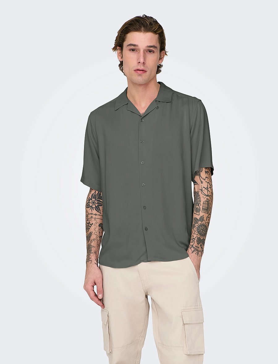 ONLY & SONS - ONSDASH LIFE REG RES SS 001 SHIRT NOOS - lühikeste varrukatega särgid - castor gray - 0