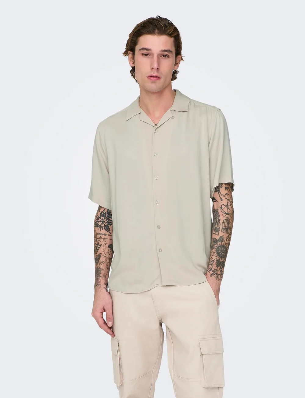 ONLY & SONS - ONSDASH LIFE REG RES SS 001 SHIRT NOOS - kortärmade skjortor - silver lining - 0