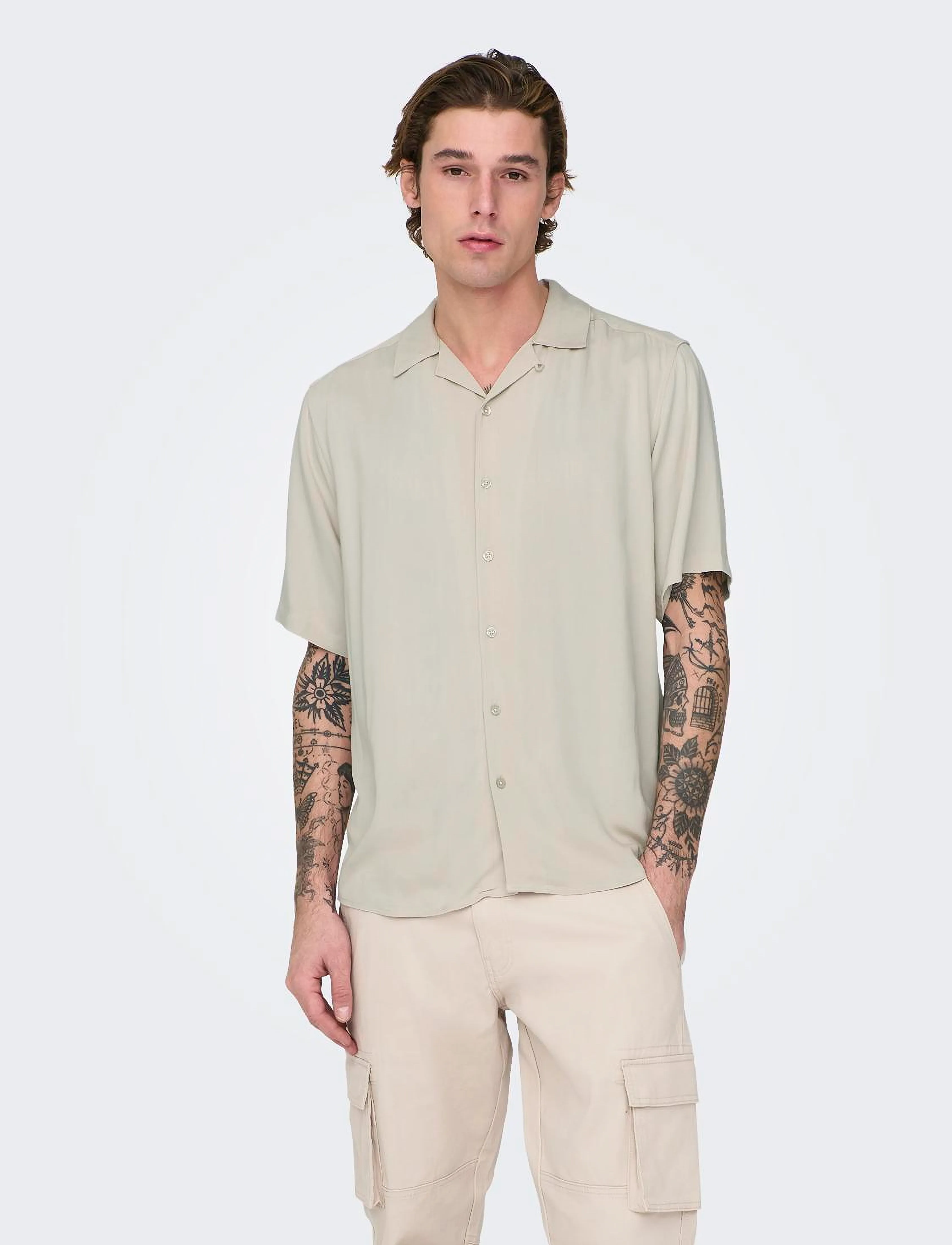ONLY & SONS ONSDASH LIFE REG RES SS 001 SHIRT NOOS - Skjorter - SILVER LINING / beige