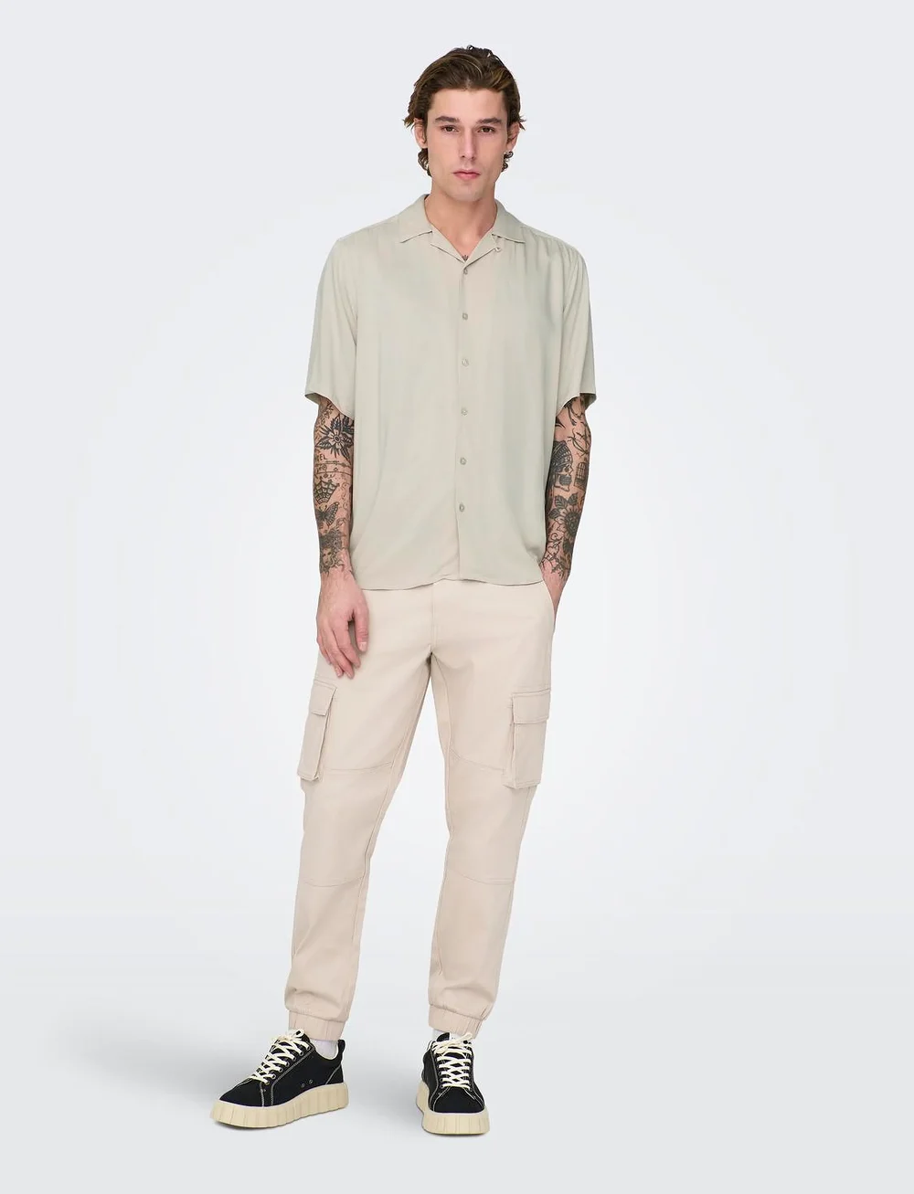 ONLY & SONS - ONSDASH LIFE REG RES SS 001 SHIRT NOOS - kortärmade skjortor - silver lining - 4