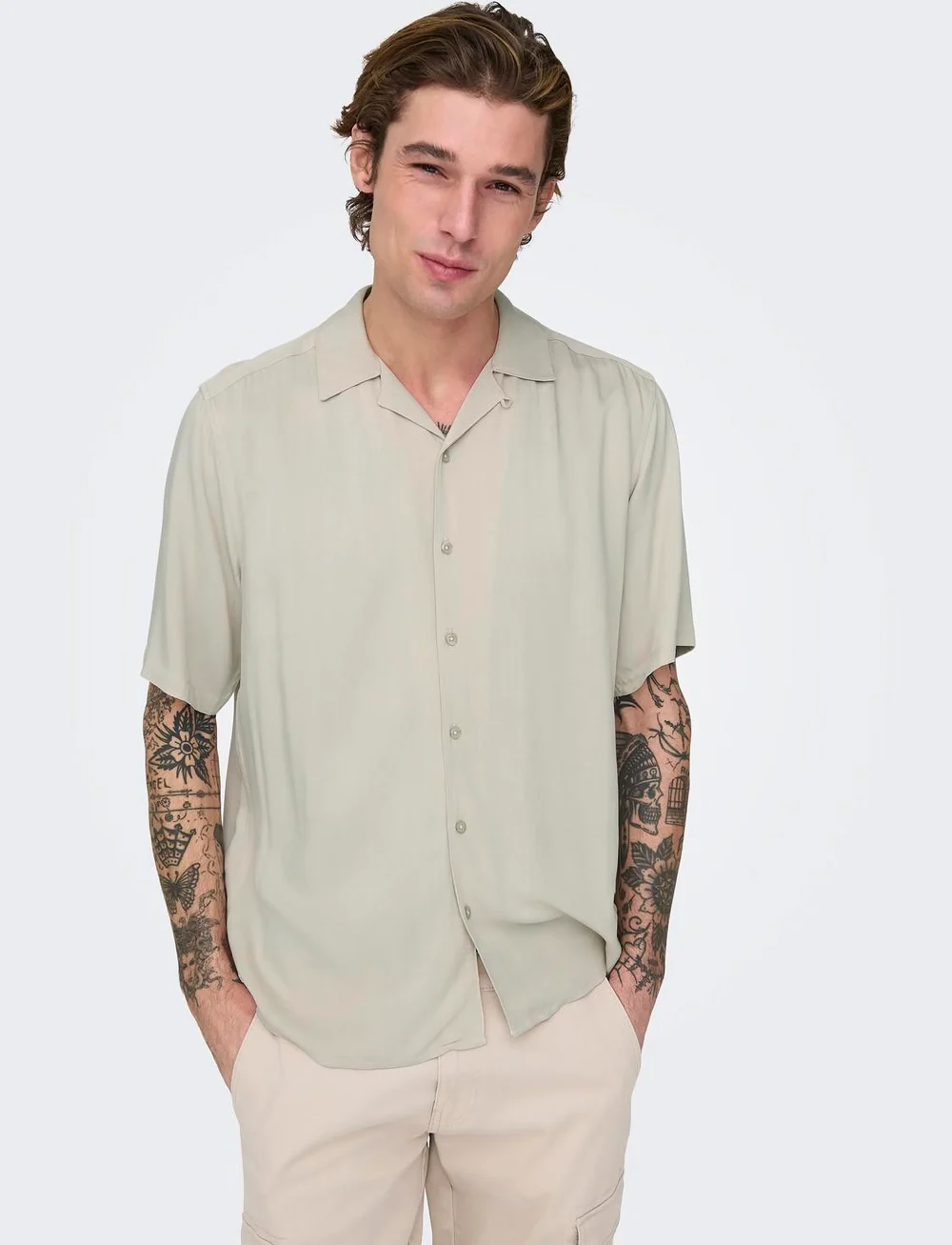 ONLY & SONS - ONSDASH LIFE REG RES SS 001 SHIRT NOOS - kortärmade skjortor - silver lining - 5