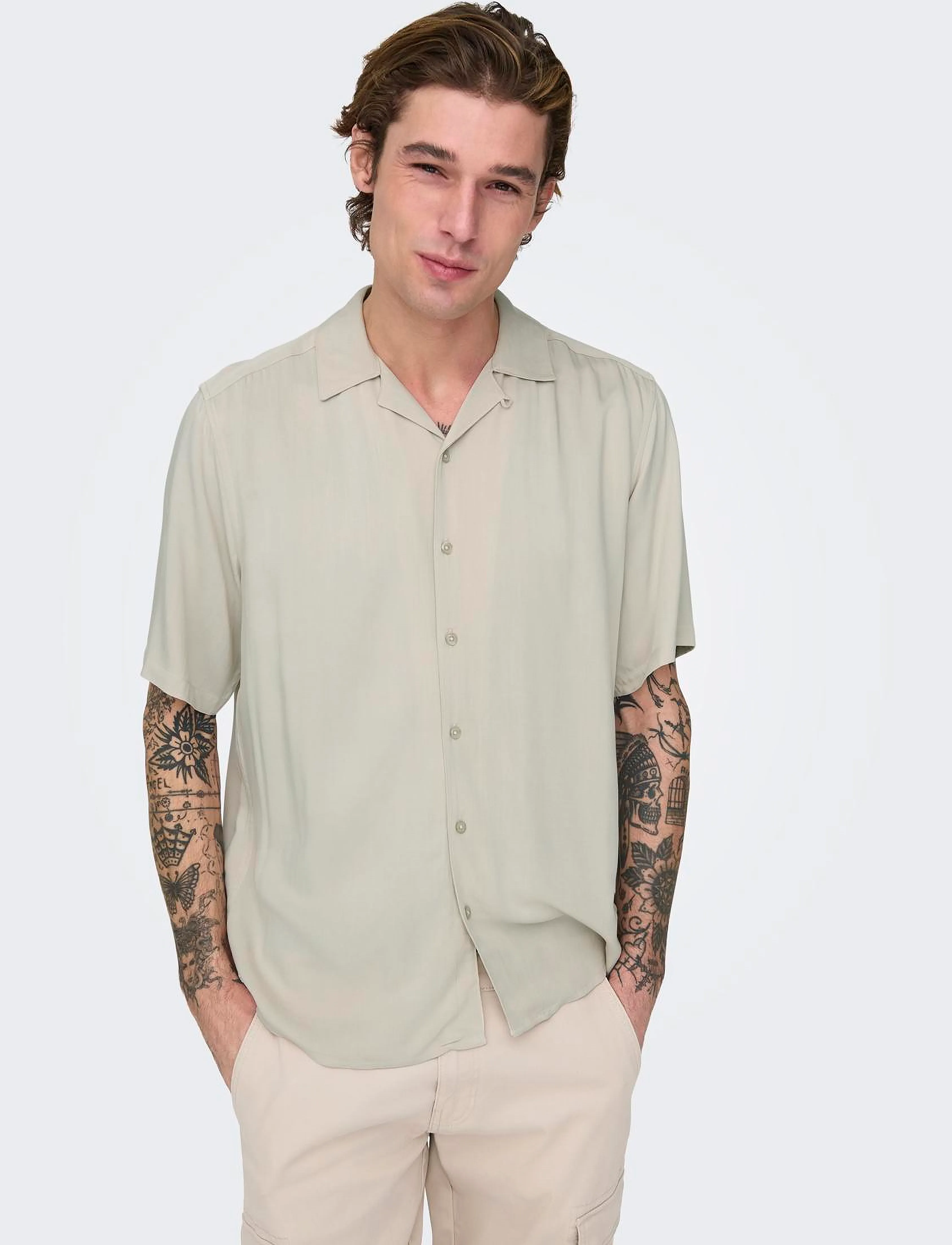 ONLY & SONS - ONSDASH LIFE REG RES SS 001 SHIRT NOOS - chemises à manches courtes - silver lining - 5