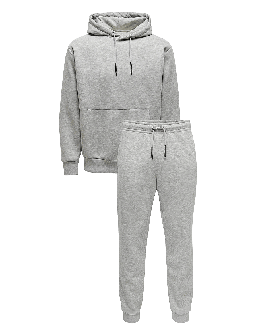 ONLY & SONS - ONSCERES PANT & HOODIE SET - light grey melange - 0