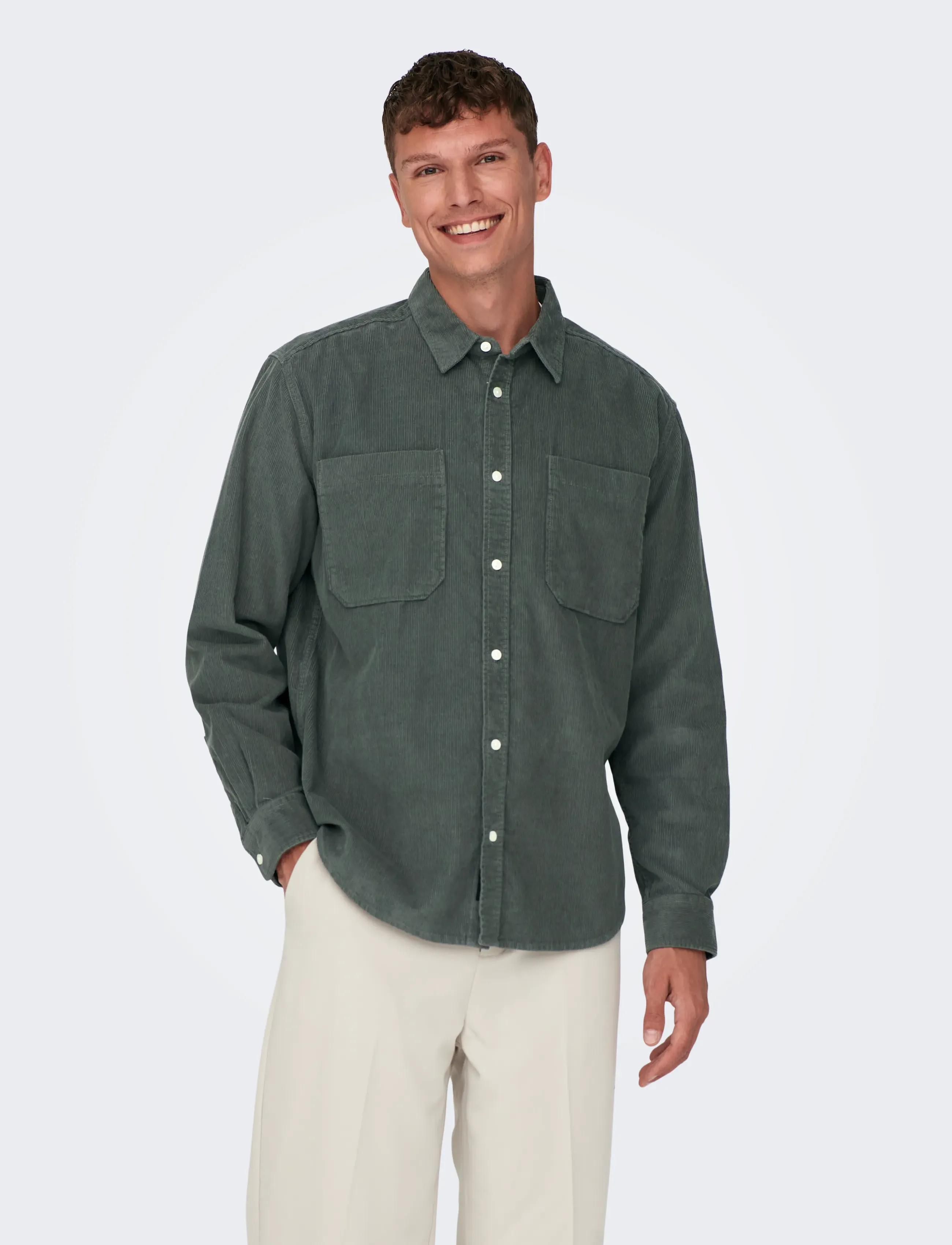 ONLY & SONS ONSALP 2PKT WASHD CORD LS SHIRT NOOS - Kleidung - CASTOR GRAY / grey