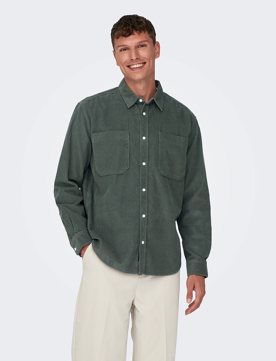 ONLY & SONS - ONSALP 2PKT WASHD CORD LS SHIRT NOOS - Überhemden - castor gray - 0