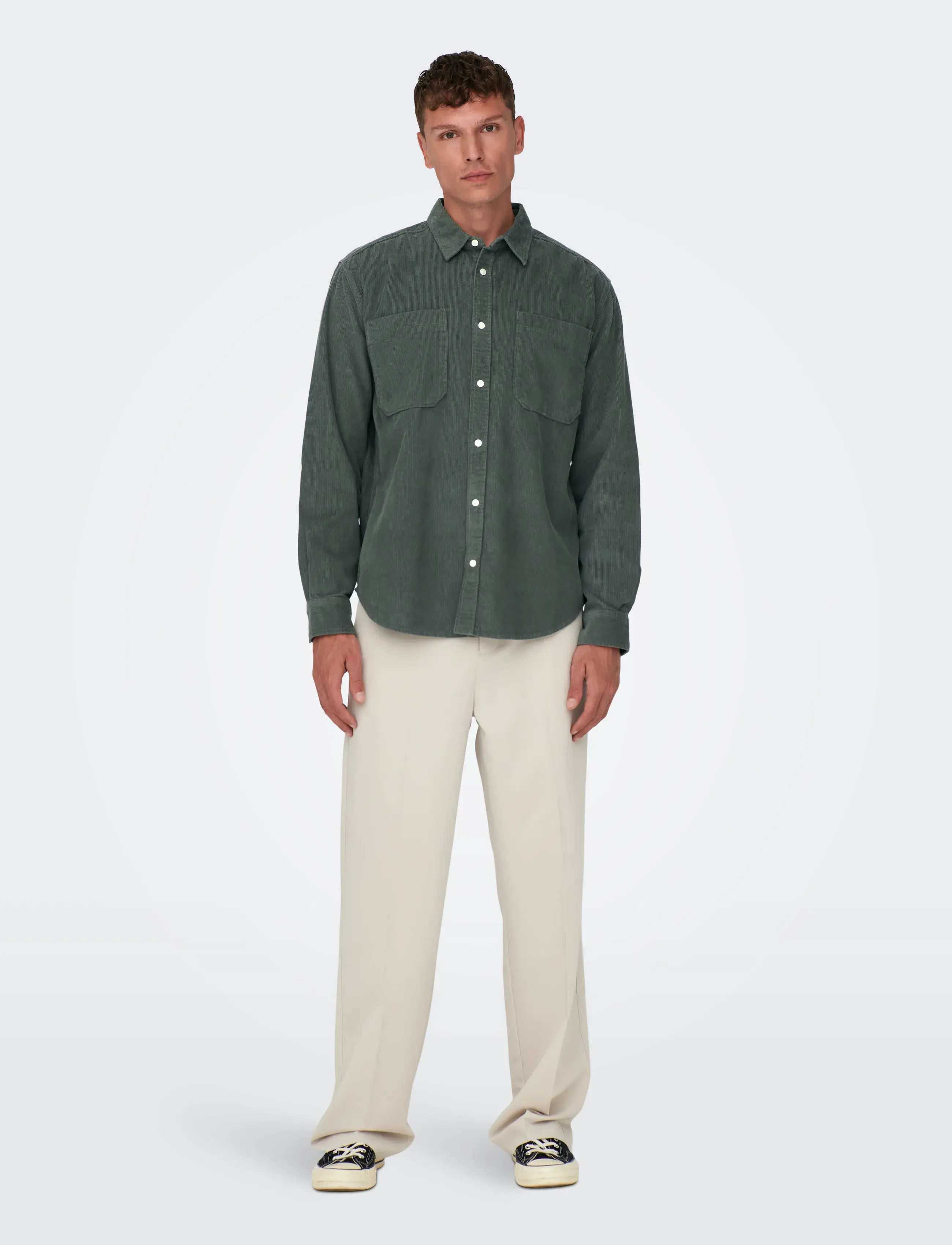 ONLY & SONS - ONSALP 2PKT WASHD CORD LS SHIRT NOOS - Überhemden - castor gray - 4