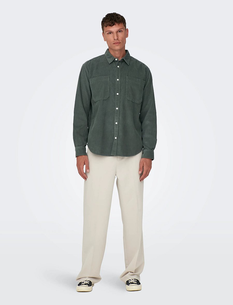 ONLY & SONS - ONSALP 2PKT WASHD CORD LS SHIRT NOOS - Überhemden - castor gray - 4